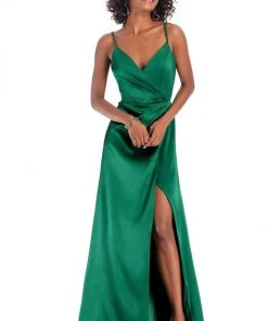 Clarisse - 8143 Pleated Surplice Bodice High Slit Gown