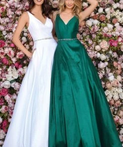 Clarisse - 8194 Sleeveless V Neck A-Line Gown With Beaded Belt