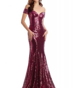 Clarisse - 8238 Sequined Off-Shoulder Trumpet Dress