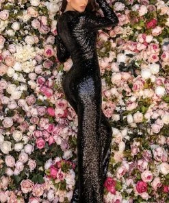 Clarisse - 8249 Long Sleeve Sequined Jumpsuit