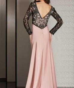 Clarisse - M6222 Lace Sleeved V-neck Dress