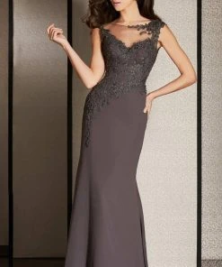 Clarisse - M6240 Applique Illusion Bateau Dress