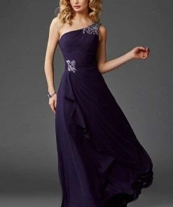 Clarisse - M6403 Draped Ornate Asymmetrical Gown
