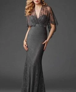 Clarisse - M6435 Flutter Sleeve Lace Shrug Sweetheart Evening Gown