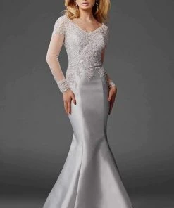 Clarisse - M6436 Embellished V-neck Trumpet Dress