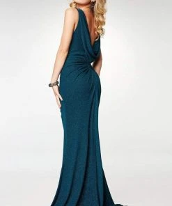 Clarisse - M6515 Ruched V-Neck Evening Gown With Slit