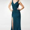 Clarisse - M6515 Ruched V-Neck Evening Gown With Slit 2 Clarisse - M6515 Ruched V-Neck Evening Gown With Slit