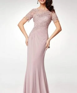 Clarisse - M6517 Lace Illusion Bateau Chiffon Trumpet Dress