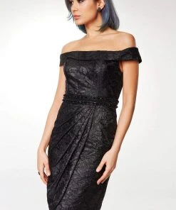 Clarisse - M6561 Beaded Brocade Off-Shoulder Tulip Dress