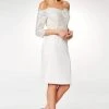 Clarisse - M6566 Lace Off-Shoulder Satin Sheath Knee Length Dress