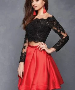 Clarisse - S3581 Two Piece Two Toned Lace Mikado A-line Dress