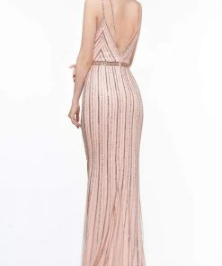 Colors Dress Colors Couture - J099 Embellished Deep V-neck Trumpet Dress