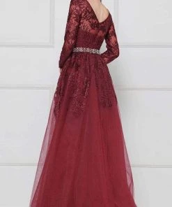 Colors Dress - 1830SL Lace Sheath Long Sleeve Gown With Overskirt