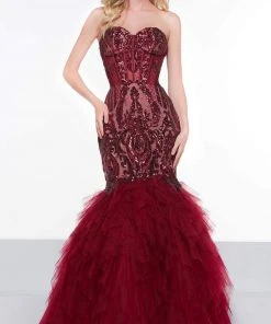 Colors Dress - 2067 Sequined Illusion Corset Tiered Gown 9 Colors Dress - 2067 Sequined Illusion Corset Tiered Gown