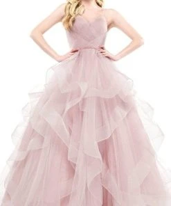 Colors Dress - 2381 V Neck Glitter Mesh Ballgown