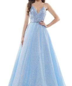 Colors Dress - 2480 Glitter Plunging V Neck Ballgown