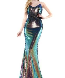 Colors Dress - 2519 Lace Appliqued Sequin Mermaid Gown