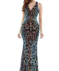 Colors Dress - 2520 Sequin V Neck Sheath Dress