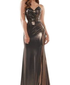 Colors Dress - 2635 V-Neck Metallic Jersey Gown 10 Colors Dress - 2635 V-Neck Metallic Jersey Gown