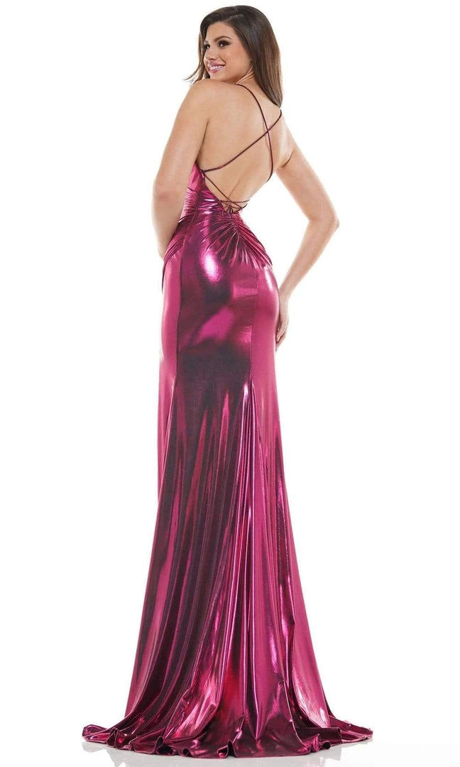 Colors Dress - 2635 V-Neck Metallic Jersey Gown 8 Colors Dress - 2635 V-Neck Metallic Jersey Gown