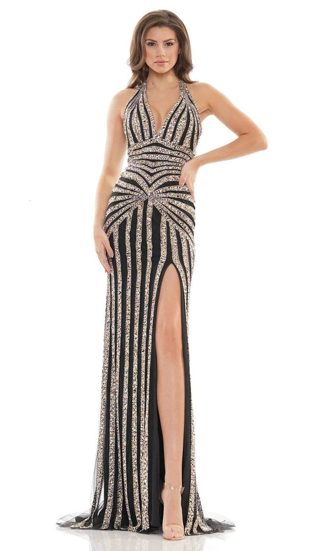 Colors Dress - 2704 Stripe Embellished Evening Gown 3 Colors Dress - 2704 Stripe Embellished Evening Gown