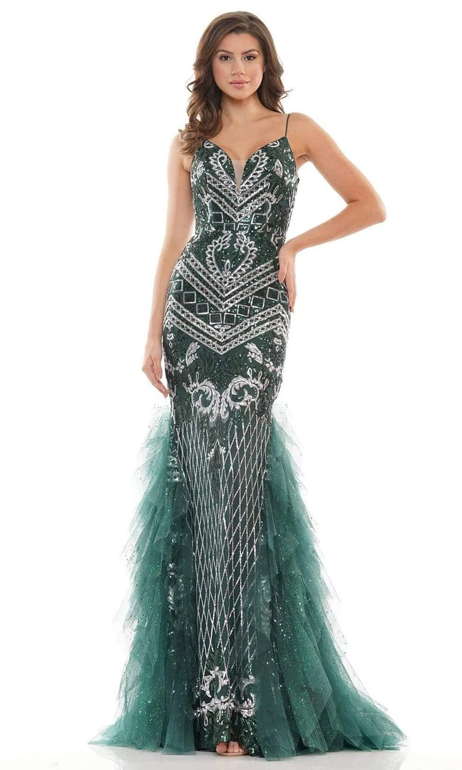 Colors Dress - 2738 Sequined V-Neck Mermaid Gown 3 Colors Dress - 2738 Sequined V-Neck Mermaid Gown