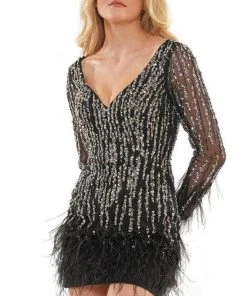Colors Dress 2781 - Feather Fringed Short Dress