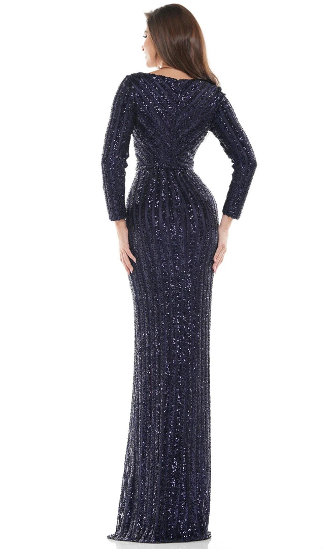 Colors Dress - G1042SL Long Sleeve Stripe Sequin Gown 4 Colors Dress - G1042SL Long Sleeve Stripe Sequin Gown