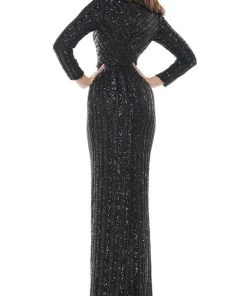 Colors Dress - G1042SL Long Sleeve Stripe Sequin Gown 13 Colors Dress - G1042SL Long Sleeve Stripe Sequin Gown