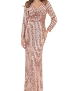 Colors Dress - G1042SL Long Sleeve Stripe Sequin Gown 14 Colors Dress - G1042SL Long Sleeve Stripe Sequin Gown