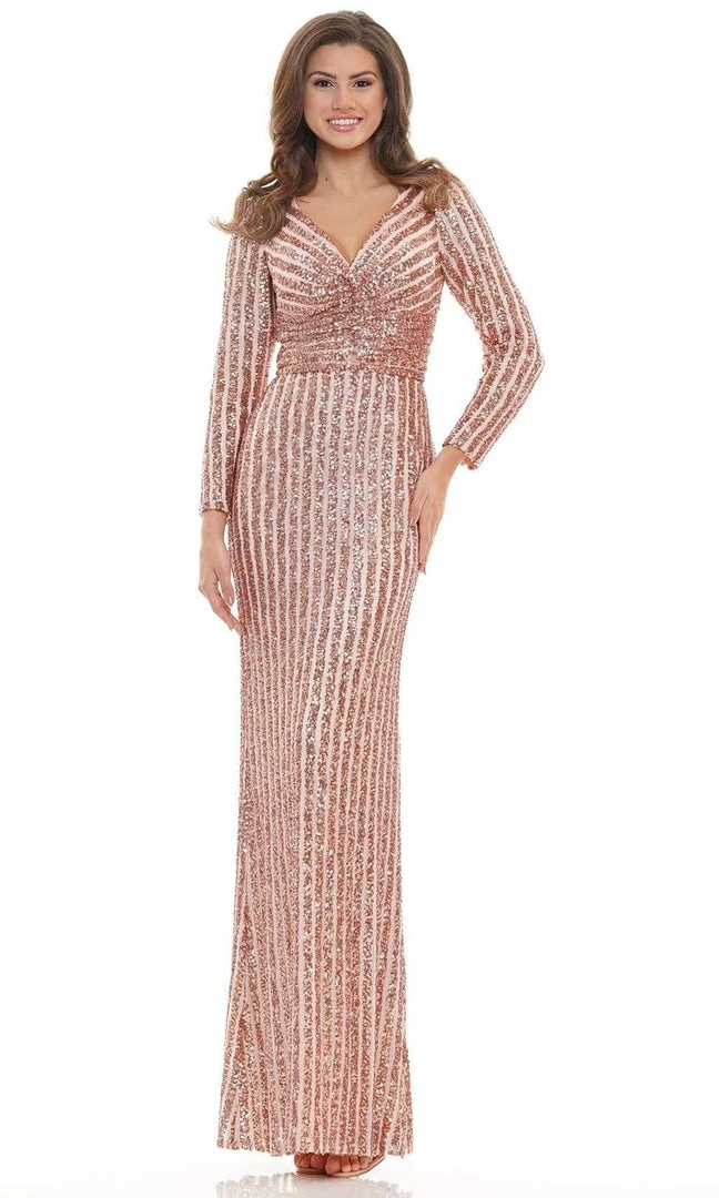Colors Dress - G1042SL Long Sleeve Stripe Sequin Gown 7 Colors Dress - G1042SL Long Sleeve Stripe Sequin Gown