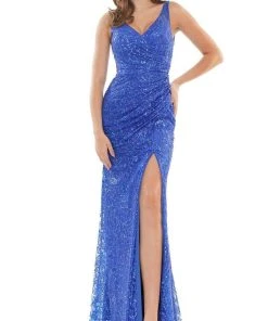 Colors Dress - G1074 V-Neck Ruched Sequin Dress 9 Colors Dress - G1074 V-Neck Ruched Sequin Dress