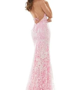 Colors Dress - G1076 Embellished Sheath V Neck Dress