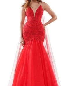 Colors Dress - G962 Shoulder Cape Mermaid Gown