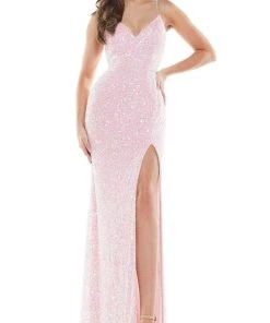 Colors Dress K101 - Shimmering V-neck Long Dress 10 Colors Dress K101 - Shimmering V-neck Long Dress