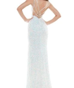 Colors Dress K101 - Shimmering V-neck Long Dress