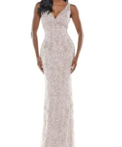 Colors Dress - K102 V-Neck Beaded Embellished Dress