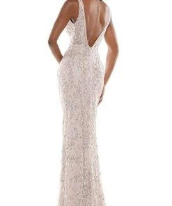 Colors Dress - K102 V-Neck Beaded Embellished Dress