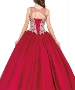 Dancing Queen - 1101 Gold Embroidered Illusion Neck Formal Ball Gown