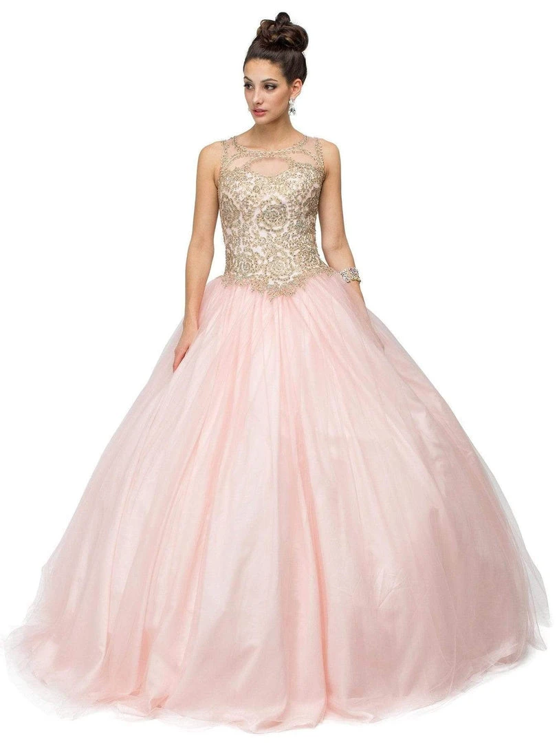 Dancing Queen - 1101 Gold Embroidered Illusion Neck Formal Ball Gown 7 Dancing Queen - 1101 Gold Embroidered Illusion Neck Formal Ball Gown