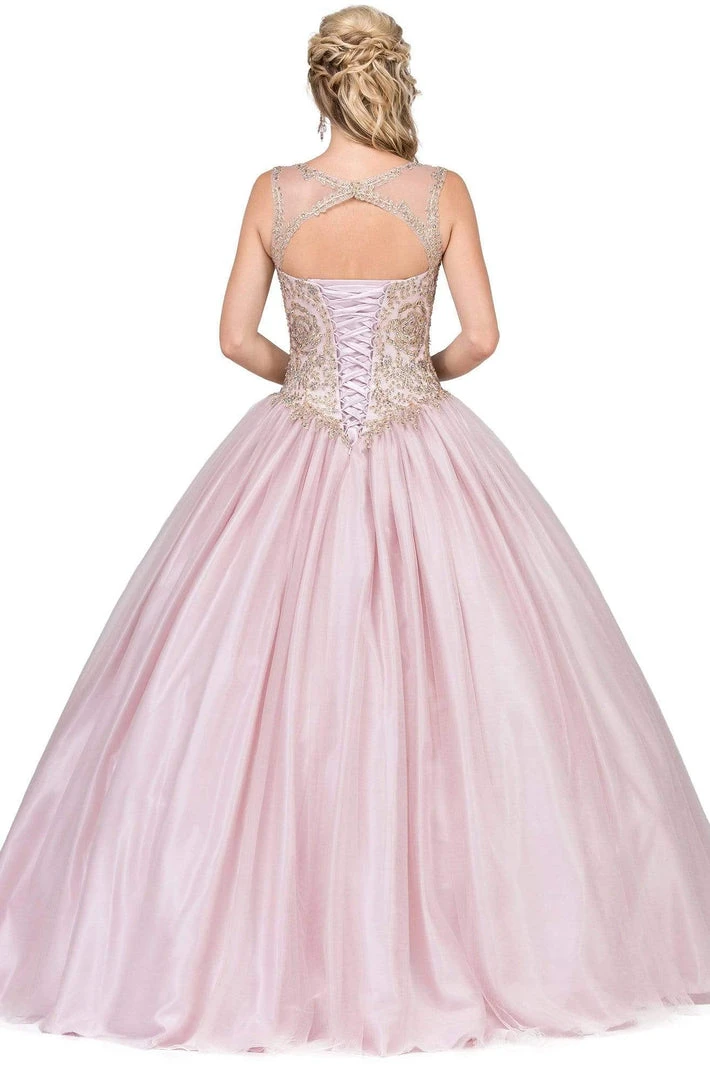 Dancing Queen - 1101 Gold Embroidered Illusion Neck Formal Ball Gown 6 Dancing Queen - 1101 Gold Embroidered Illusion Neck Formal Ball Gown