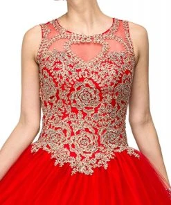 Dancing Queen - 1101 Gold Embroidered Illusion Neck Formal Ball Gown 19 Dancing Queen - 1101 Gold Embroidered Illusion Neck Formal Ball Gown