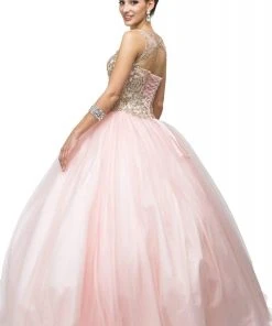 Dancing Queen - 1101 Gold Embroidered Illusion Neck Formal Ball Gown 17 Dancing Queen - 1101 Gold Embroidered Illusion Neck Formal Ball Gown