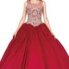 Dancing Queen - 1101 Gold Embroidered Illusion Neck Formal Ball Gown