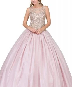 Dancing Queen - 1101 Gold Embroidered Illusion Neck Formal Ball Gown 14 Dancing Queen - 1101 Gold Embroidered Illusion Neck Formal Ball Gown