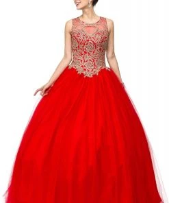 Dancing Queen - 1101 Gold Embroidered Illusion Neck Formal Ball Gown 18 Dancing Queen - 1101 Gold Embroidered Illusion Neck Formal Ball Gown