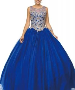 Dancing Queen - 1101 Gold Embroidered Illusion Neck Formal Ball Gown 21 Dancing Queen - 1101 Gold Embroidered Illusion Neck Formal Ball Gown