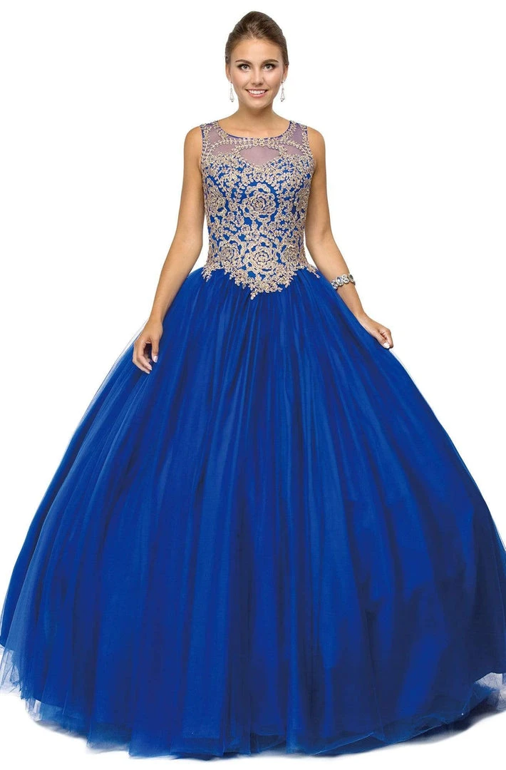 Dancing Queen - 1101 Gold Embroidered Illusion Neck Formal Ball Gown 12 Dancing Queen - 1101 Gold Embroidered Illusion Neck Formal Ball Gown