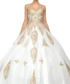 Dancing Queen - 1105 Strapless Sweetheart Gilt Appliqued Prom Ball Gown