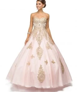 Dancing Queen - 1105 Strapless Sweetheart Gilt Appliqued Prom Ball Gown